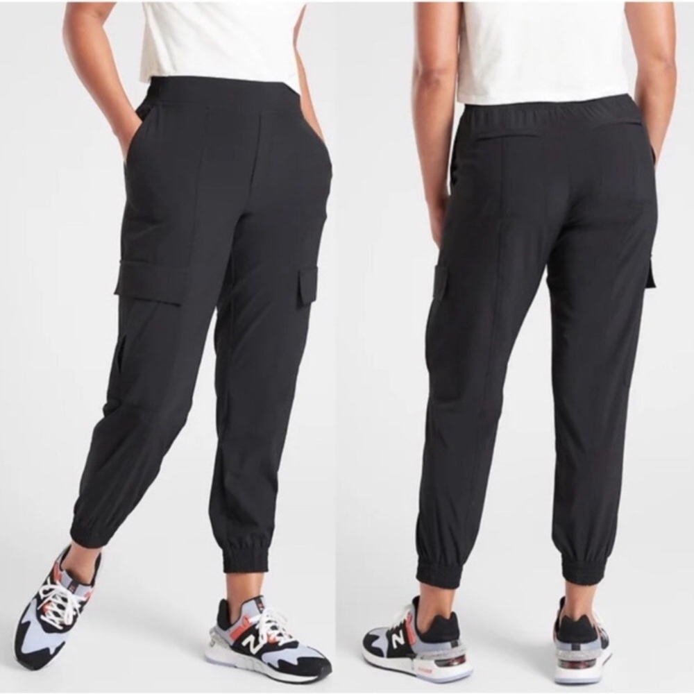 Athleta Black Cargo Jogger Pants with Elastic Cuffs